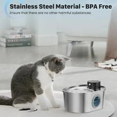 108oz/3.2L Stainless Steel Wireless Cat and Dog Drinker Rechargeable Automatic Pet Drinker Water Fountain Motion Sensor