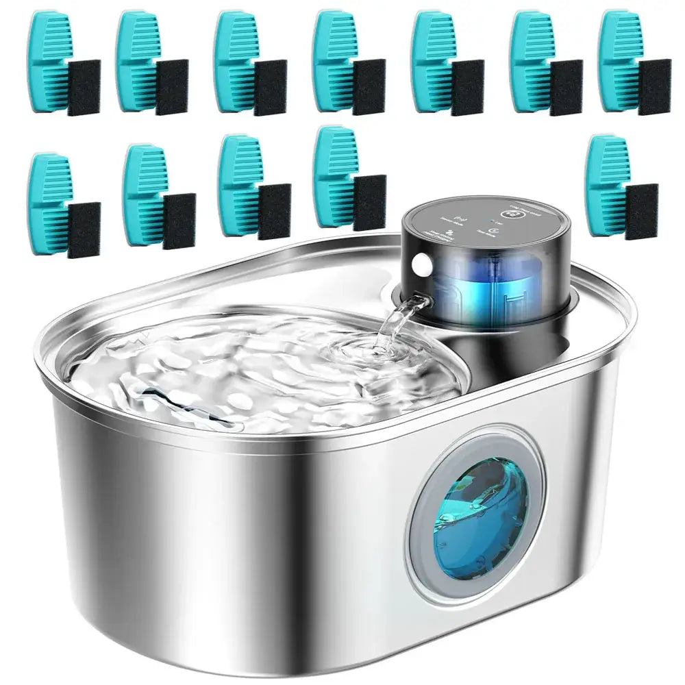 108oz/3.2L Stainless Steel Wireless Cat and Dog Drinker Rechargeable Automatic Pet Drinker Water Fountain Motion Sensor