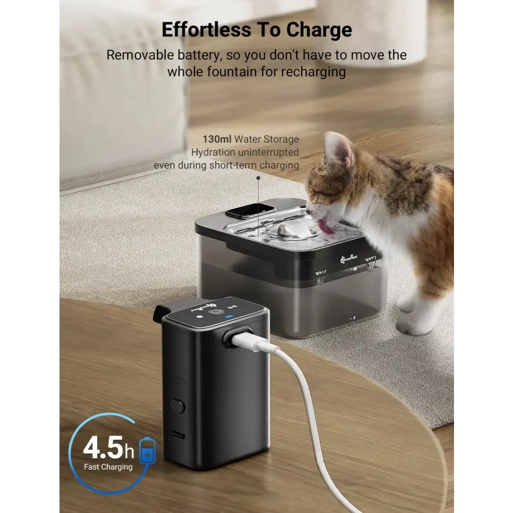 DownyPaws 2.5L Automatic Stainless Steel Cat Water Fountain 4000mAh Wireless Pet Drinker Battery & Sensor 2 in 1