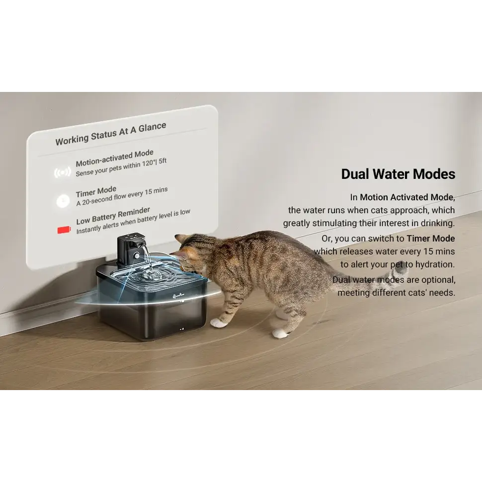 DownyPaws 2.5L Automatic Stainless Steel Cat Water Fountain 4000mAh Wireless Pet Drinker Battery & Sensor 2 in 1