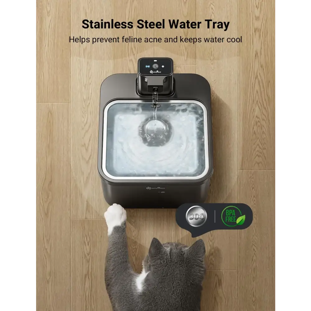 DownyPaws 2.5L Automatic Stainless Steel Cat Water Fountain 4000mAh Wireless Pet Drinker Battery & Sensor 2 in 1