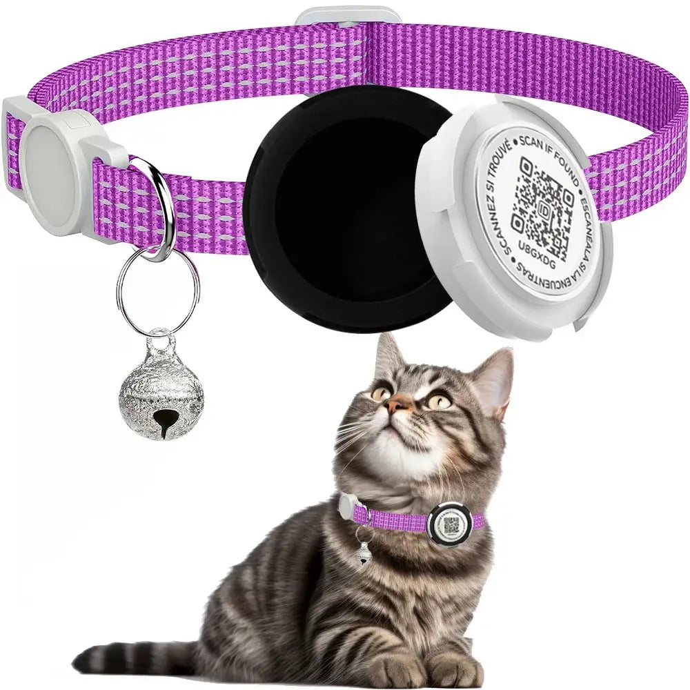 GPS Tracker Cat Collar with Airtag Case & QR ID Tag Dual Protection Reflective Kitten Collar for Cats Gatos Puppy Air