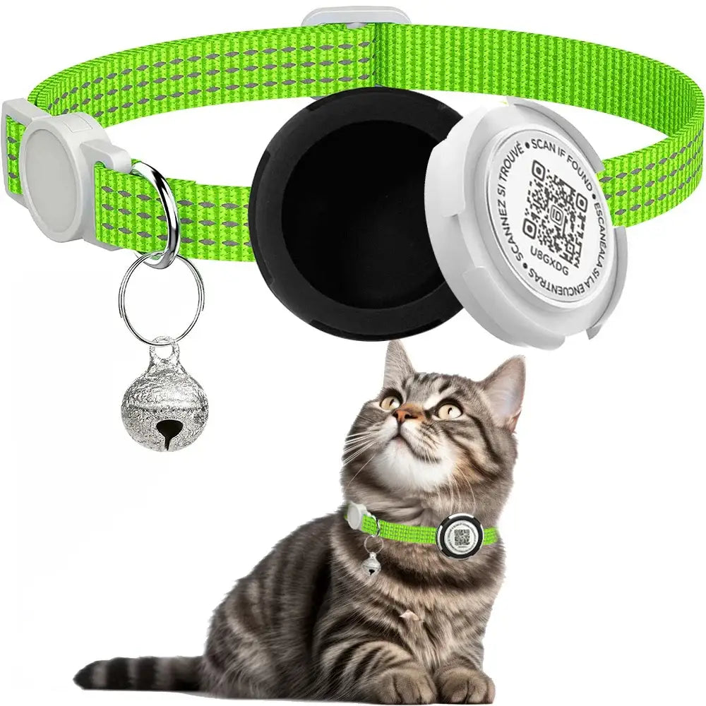 GPS Tracker Cat Collar with Airtag Case & QR ID Tag Dual Protection Reflective Kitten Collar for Cats Gatos Puppy Air