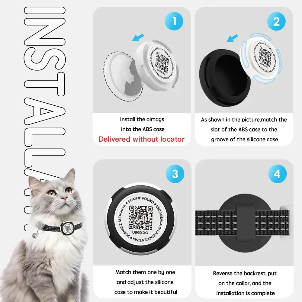 GPS Tracker Cat Collar with Airtag Case & QR ID Tag Dual Protection Reflective Kitten Collar for Cats Gatos Puppy Air