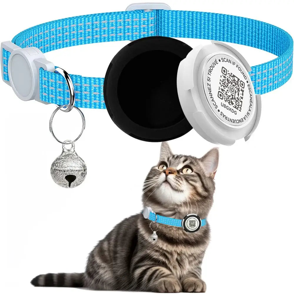 GPS Tracker Cat Collar with Airtag Case & QR ID Tag Dual Protection Reflective Kitten Collar for Cats Gatos Puppy Air