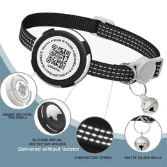 GPS Tracker Cat Collar with Airtag Case & QR ID Tag Dual Protection Reflective Kitten Collar for Cats Gatos Puppy Air