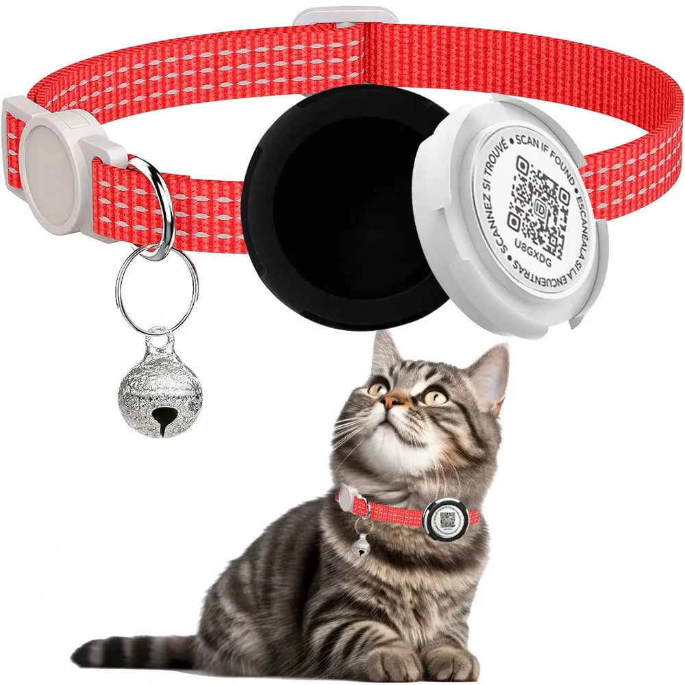 GPS Tracker Cat Collar with Airtag Case & QR ID Tag Dual Protection Reflective Kitten Collar for Cats Gatos Puppy Air