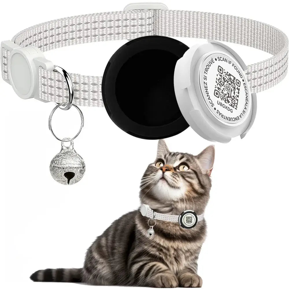 GPS Tracker Cat Collar with Airtag Case & QR ID Tag Dual Protection Reflective Kitten Collar for Cats Gatos Puppy Air