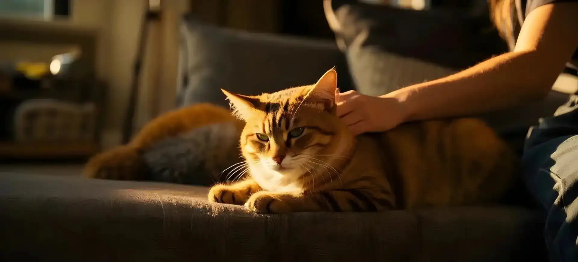 Orange tabby cat being petted.