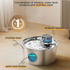 Stainless Steel Wireless Cat Water Fountain Charging Operated Automatic Pet Drinking Fountain Motion Sensor Dog Water